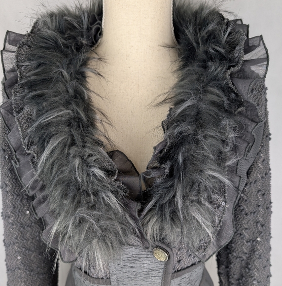 Fantazia Jacket Mixed Fabric button Front Size Medium - Picture 2 of 10